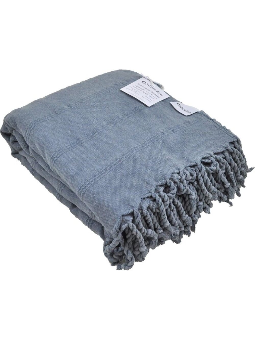Cozy Large Stonewashed Organic Cotton Turkish Throw Blanket in Denim Blue